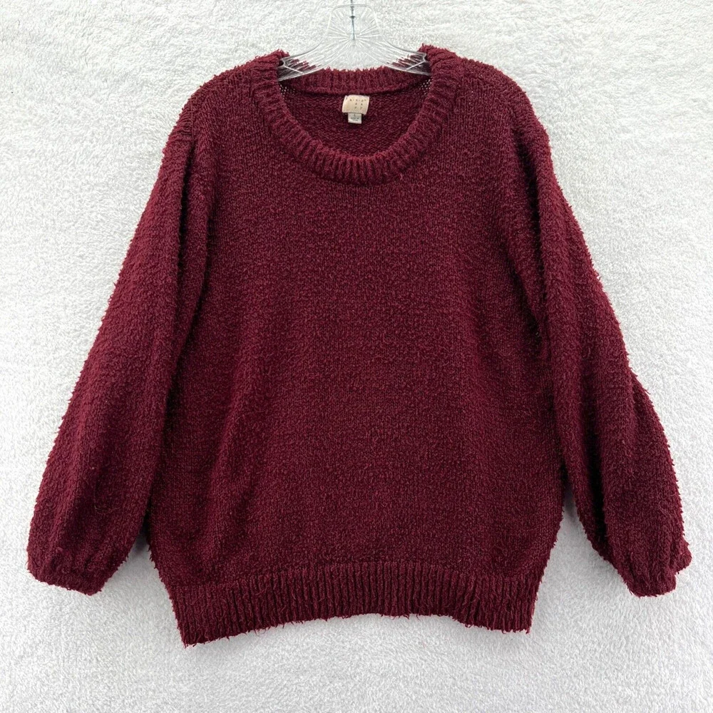 A New Day Sweater Womens Large Red Pullover Top Long Sleeve Chunky‎ Knit
